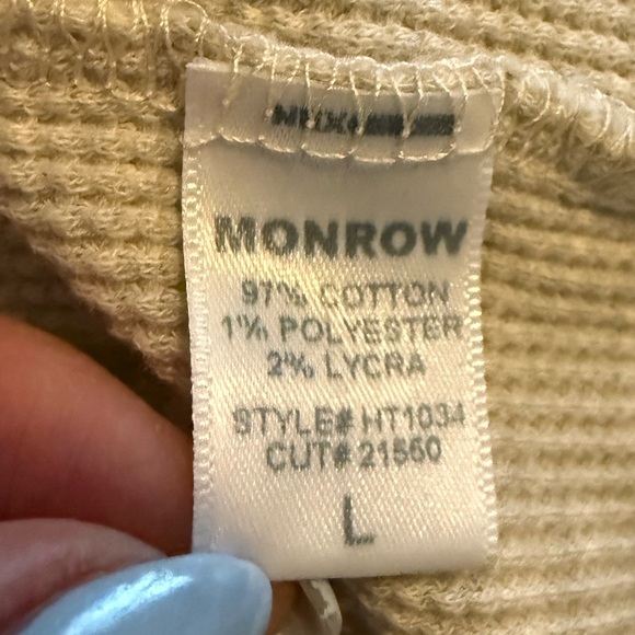 Monrow Cream Waffle Knit Cotton Hoodie Sweatshirt NWT - Picture 6 of 6